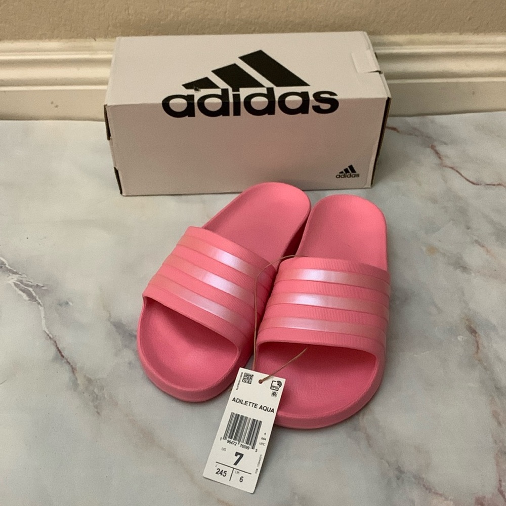 Adidas Adilette aqua pink slides size 7